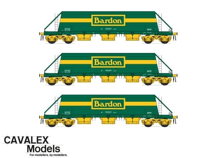 CAVALEX PHA/JGA BOGIE BARDON HILL QUARRIES (Green and Yellow) TRIPLE HOPPER WAGON PACK OO Gauge Pack B