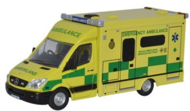 OXFORD DIECAST 76MA001- MERCEDES AMBULANCE WALES AMBULANCE SERVICE - OO gauge
