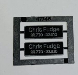 47746 Chris Fudge Etched Nameplate - OO Gauge (West Coast Railways)