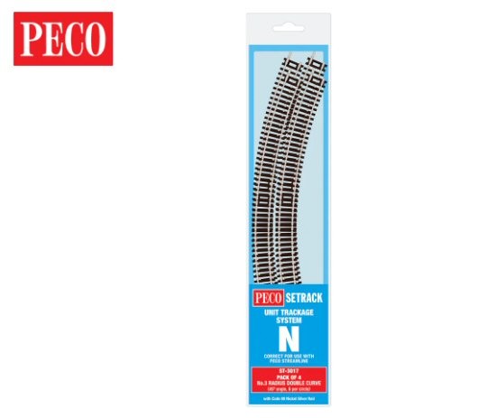 Peco ST-3017 Double Curve, 3rd Radius (Pack of 4) N Gauge Code 80