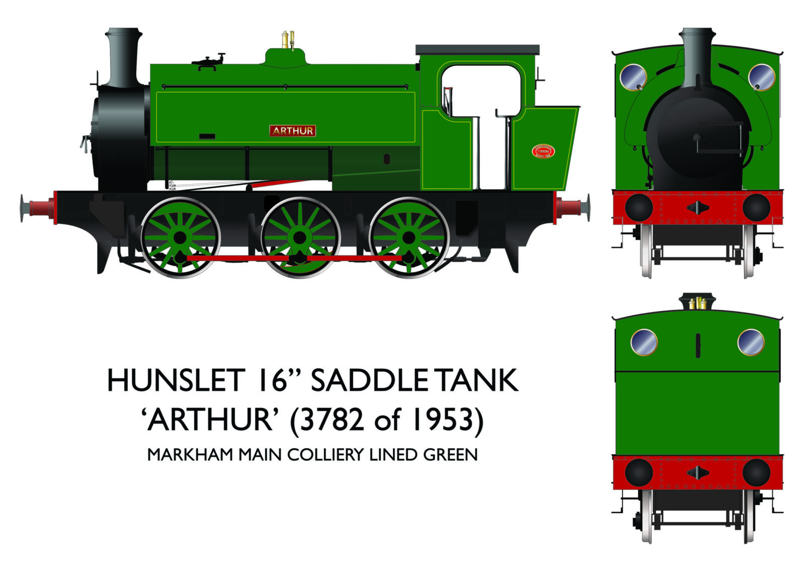 Rapido Trains UK 903502 -16″ Hunslet – “Arthur” Markham Main Colliery Lined Green Saddle Tank OO Gauge DCC SOUND