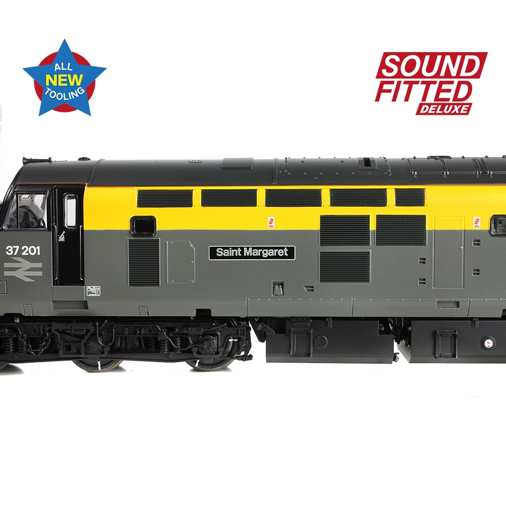 Bachmann 35-308SFX Class 37/0 Centre Headcode 37201 'St. Margaret' BR Eng. Grey & Yellow OO Gauge