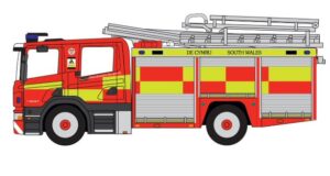 OXFORD DIECAST 76SFE012 SCANIA PUMP LADDER CP28 SOUTH WALES FIRE & RESCUE - OO Gauge