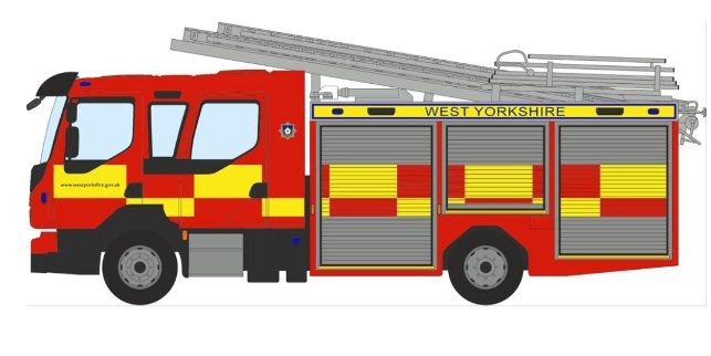 OXFORD DIECAST 76VEO001 VOLVO FL EMERGENCY 1 PUMP LADDER WEST YORKSHIRE - OO Gauge