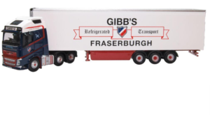OXFORD DIECAST 76VOL4011 VOLVO FH4 GXL 2013 FRIDGE TRAILER GIBBS OF FRASERBURGH - OO Gauge