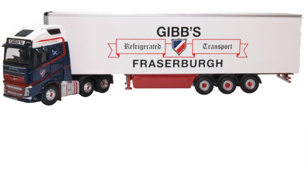 OXFORD DIECAST 76VOL4011 VOLVO FH4 GXL 2013 FRIDGE TRAILER GIBBS OF FRASERBURGH - OO Gauge
