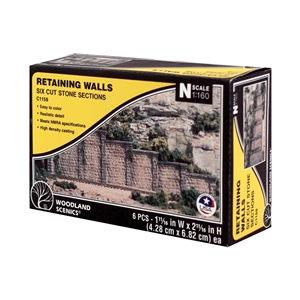 Woodland Scenics - WC1159 N Cut Stone Retaining Wall Concrete (x6) - 1:160 Scale