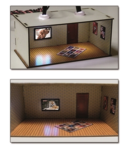 Proses - PLS-008 2 pcs Illuminated Rooms w/flat TVs Nature & Erotic (H0/00) - 1:76 Scale