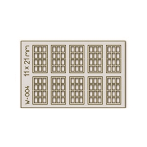 Proses - PW-004 10pcs 11X21mm 12 Pane Laser-Cut Windows H0/00 - 1:76 Scale