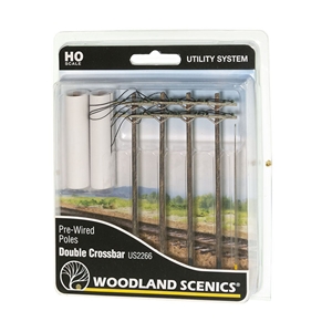 Woodland Scenics - WUS2266 HO Wired Poles Double Crossbar - 1:87 Scale