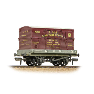 Bachmann 37-482A 1 Plank Wagon LMS Grey 'Furniture Removal Service' Crimson Cont. [W] - OO Gauge