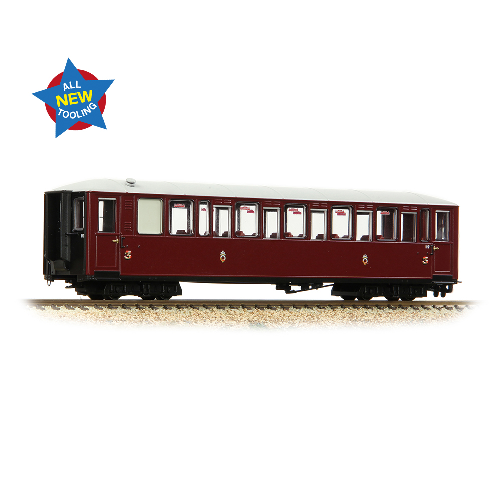 Narrow Gauge 394-101 Ffestiniog Railway 'Tin Car' Saloon Third No. 119 FR Maroon - OO9 Gauge