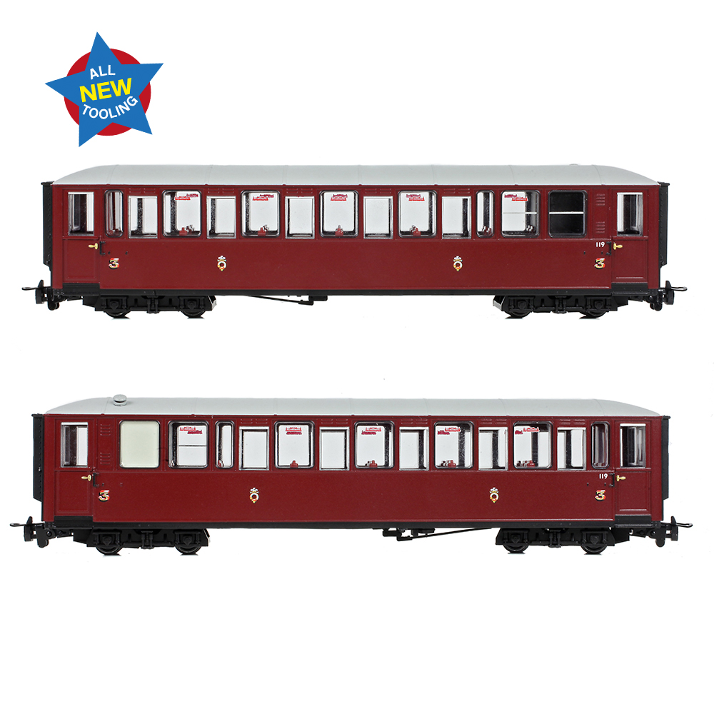 Narrow Gauge 394-101 Ffestiniog Railway 'Tin Car' Saloon Third No. 119 FR Maroon - OO9 Gauge - Image 4