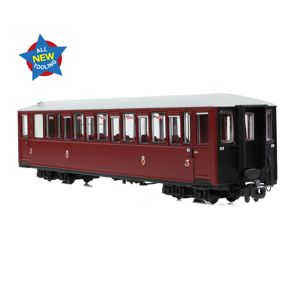 Narrow Gauge 394-101 Ffestiniog Railway 'Tin Car' Saloon Third No. 119 FR Maroon - OO9 Gauge - Image 3