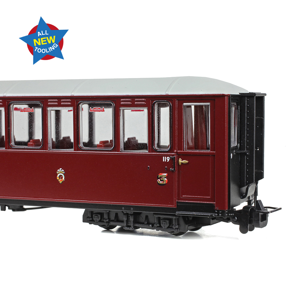 Narrow Gauge 394-101 Ffestiniog Railway 'Tin Car' Saloon Third No. 119 FR Maroon - OO9 Gauge - Image 2