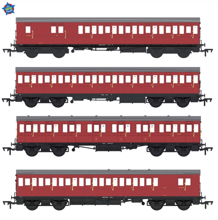 EFE Rail E86023 LBSCR 54ft 'Isle of Wight' 4-Coach Pack BR Crimson - OO Gauge