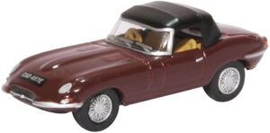 Oxford Diecast 76ETYP012 Jaguar E Type Soft Top Imperial Maroon  - 1:76 Scale