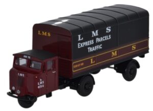 Oxford Diecast 76MH019 Scammell Mechanical Horse Van Trailer LMS  - 1:76 Scale