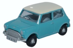 Oxford Diecast 76MN008 Mini Surf Blue/Old English White Mini Car - 1:76 Scale