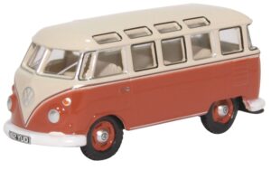 Oxford Diecast 76VWS001 VW T1 Samba Bus Sealing Wax Red/Beige Grey  - 1:76 Scale