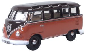 Oxford Diecast 76VWS012 VW T1 Samba Bus Sealing Wax Red/Chestnut Brown - 1:76 Scale