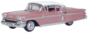 Oxford Diecast 87CIS58001 Chevrolet Impala Sport Coupe 1958 Cay Coral Metallic/Snowcrest White - 1:87 Scale