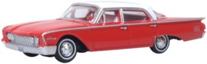 Oxford Diecast 87FF60001 Ford Fairlane Sedan 500 Town 1960 Monte Carlo Red/Corinthian White - 1:87 Scale