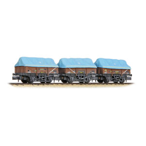 Graham Farish 377-491 5 Plank China Clay 3-Wagon Pack BR Bauxite (TOPS) with Tent Canopy WEATHERED - N Gauge