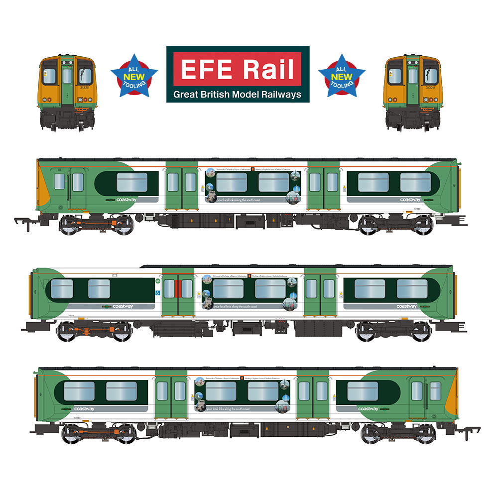 EFE Rail E81005 Class 313 3-Car EMU 313211 Southern (Coastway) - OO Gauge