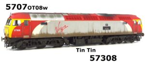 Heljan 5707OT08W Class 57 57308 Tin Tin in Virgin Trains Livery - OO Gauge WEATHERED DCC READY