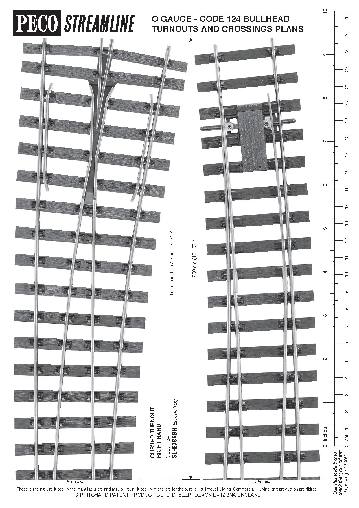 Peco SL-E786BH Bullhead O Gauge RH Turnout - Large Radius