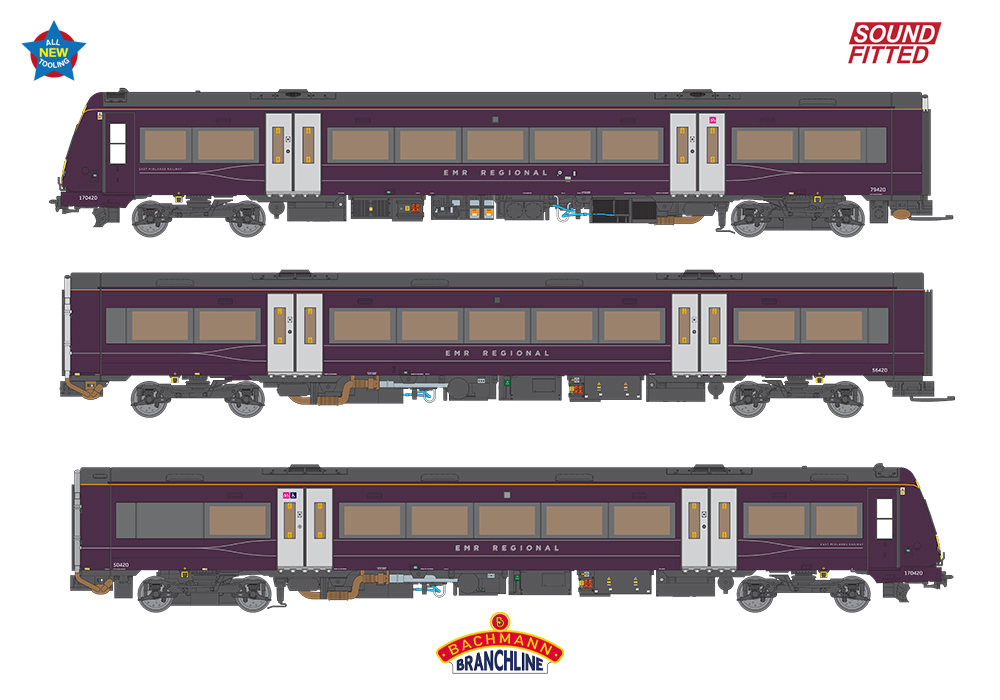 Branchline 35-626SF Class 170/4 3-Car DMU 170420 East Midland Railways (EMR Regional) - OO Gauge DCC SOUND