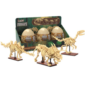 CADA C59015W Tray of 3 Dinosaur Eggs with Stegosaurus, Triceratops & Velociraptor