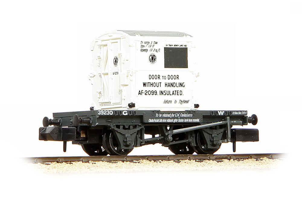 Graham Farish 377-327B Conflat Wagon GWR Grey with AF Container GWR White - N Gauge