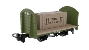 Rapido Trains UK 833206 Round Ended Flat – Plain Green No. 23 (with removable crate) OO9 Gauge (Copy)