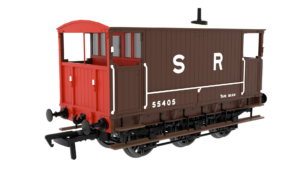 Rapido Trains UK 931021 SECR 6 Wheel Brake Van – No. 55405 – SR pre-36 livery (brown with red ends and large lettering) OO Gauge