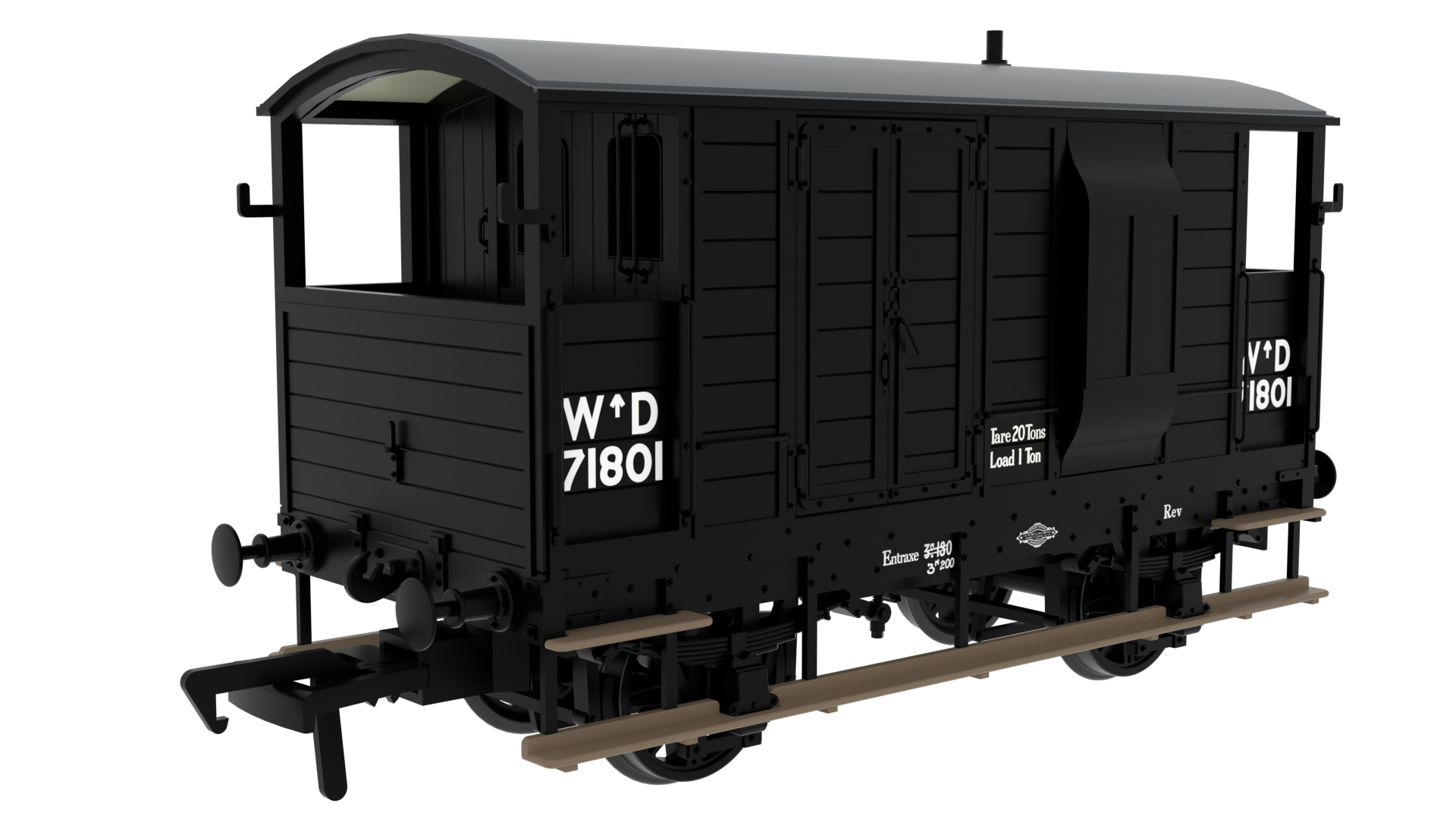 Rapido Trains 820003 | LSWR/WD 20T Brake Van - No. 71801 WD Black - OO Gauge