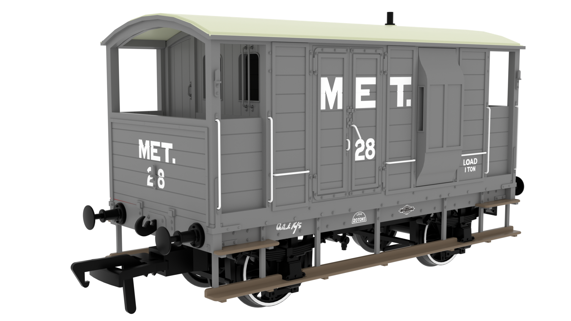 Rapido Trains 820007 | LSWR/WD 20T Brake Van - No. 28 Metropolitan Grey - OO Gauge