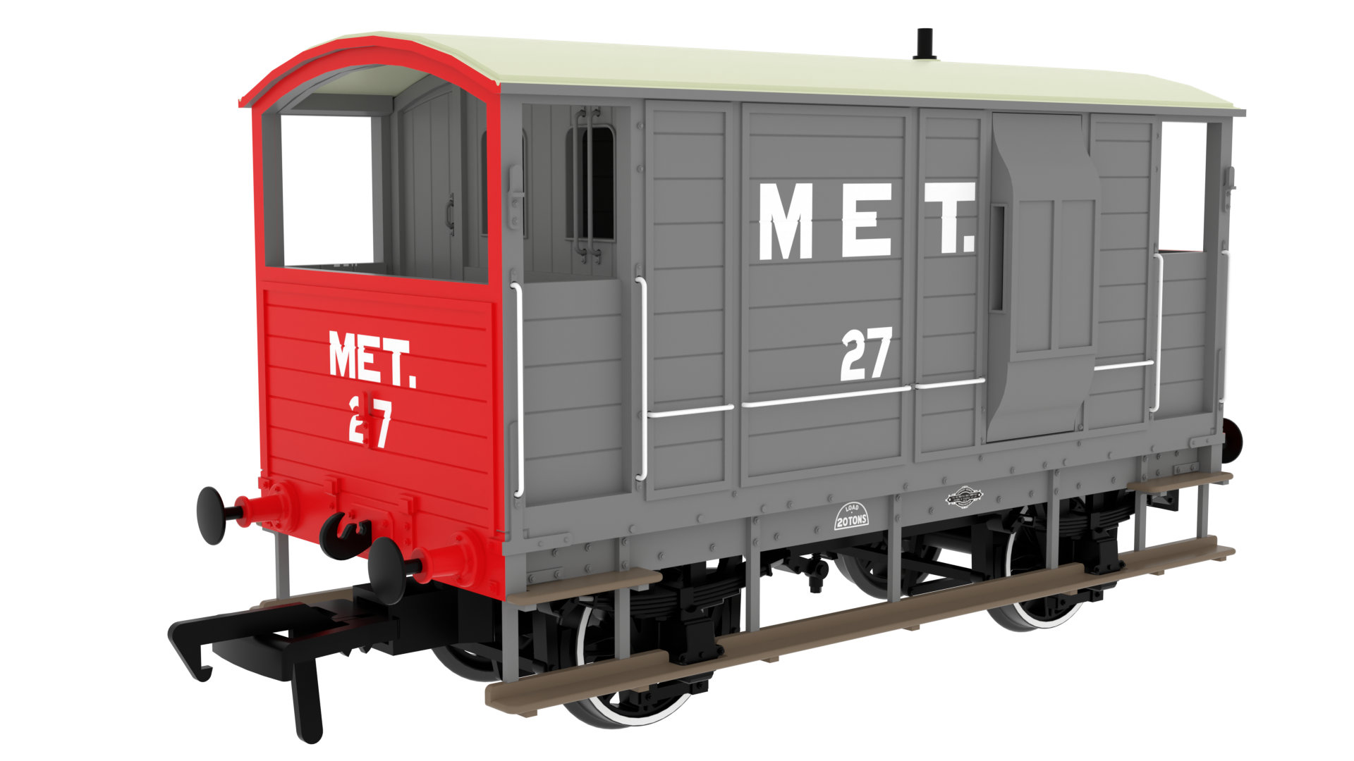 Rapido Trains 820008 | LSWR/WD 20T Brake Van - No. 27 Metropolitan Grey - OO Gauge