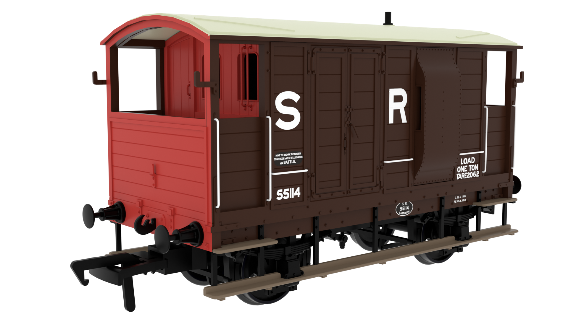 Rapido Trains 820009 | LSWR/WD 20T Brake Van - No. 55114 SR Brown (pre-36) - OO Gauge