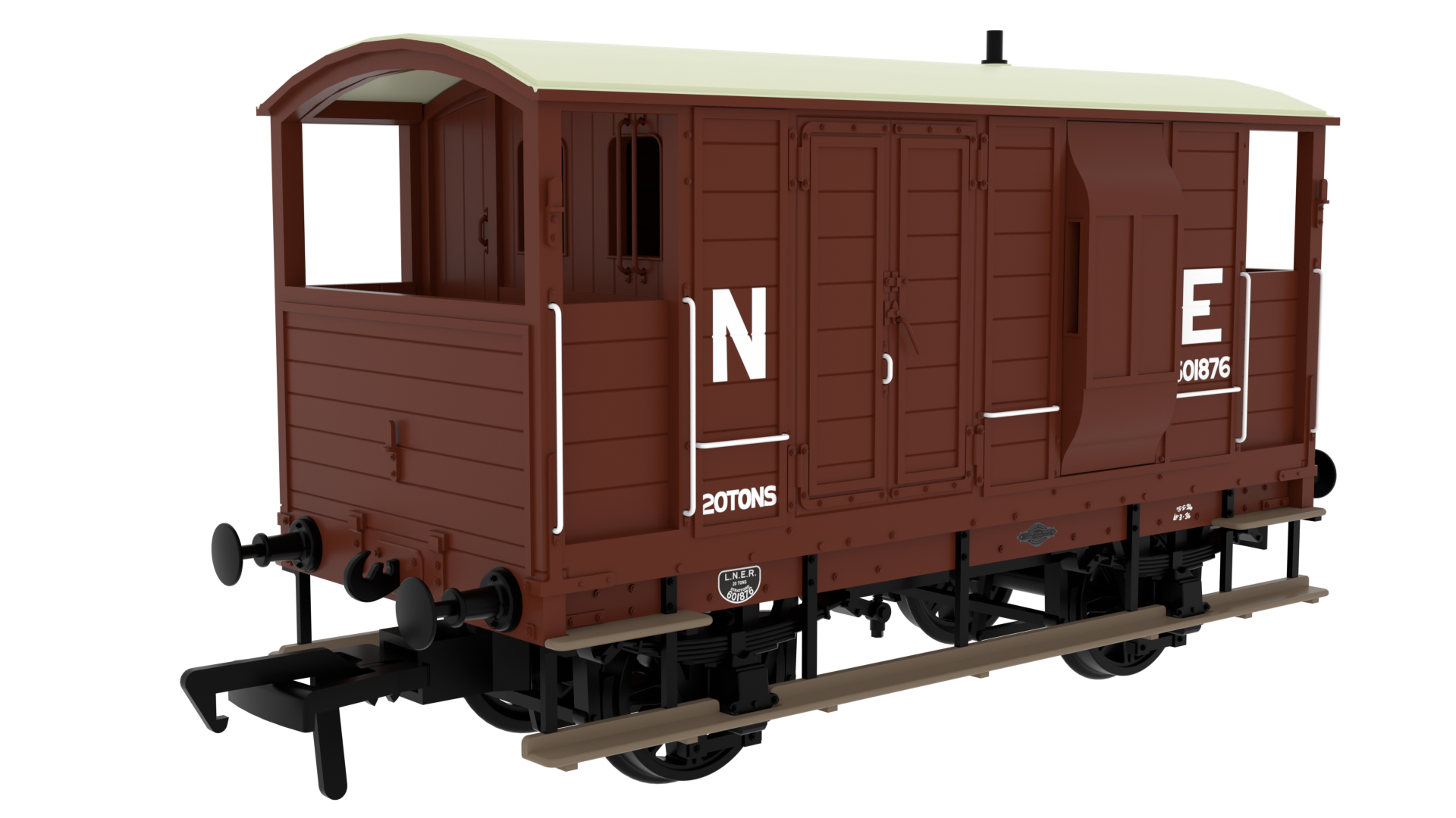 Rapido Trains 820012 | LSWR/WD 20T Brake Van - No. 601876 LNER Oxide (pre-36) - OO Gauge
