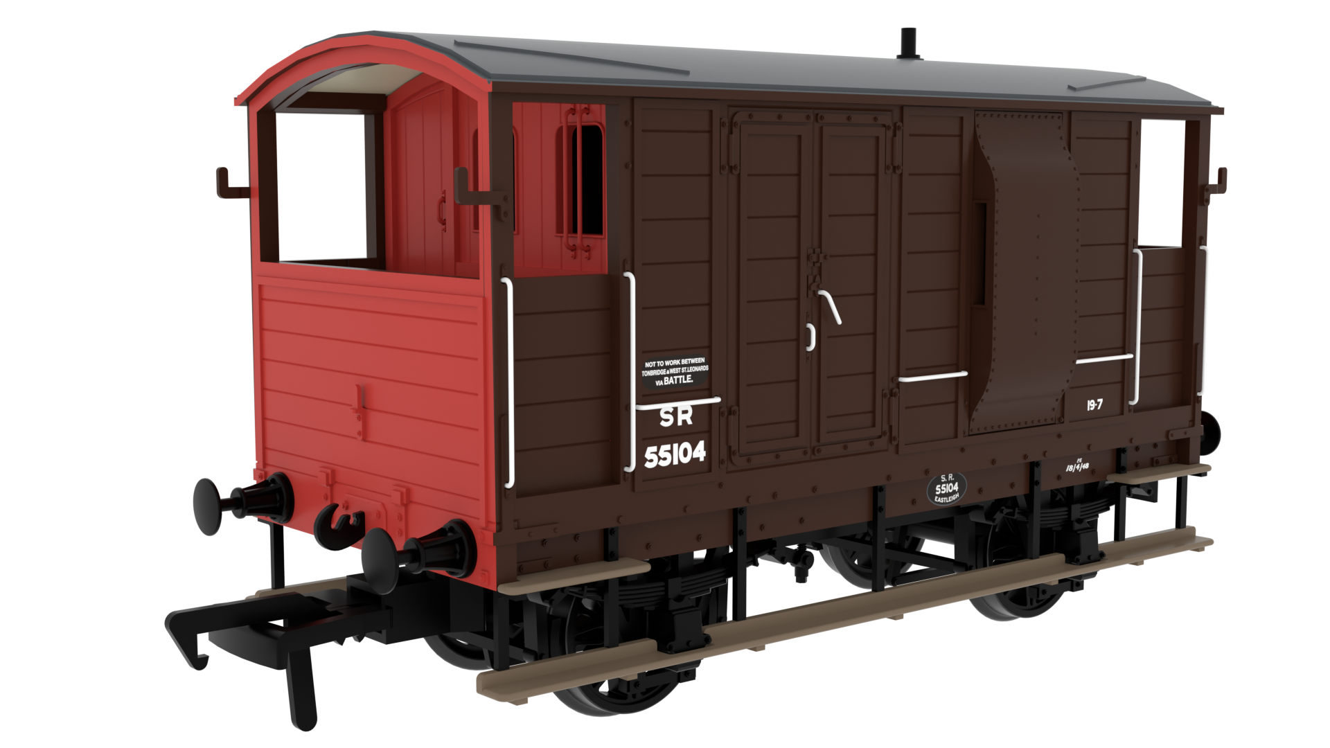 Rapido Trains 820014 | LSWR/WD 20T Brake Van - No. 55104 SR Brown (post-36) - OO Gauge