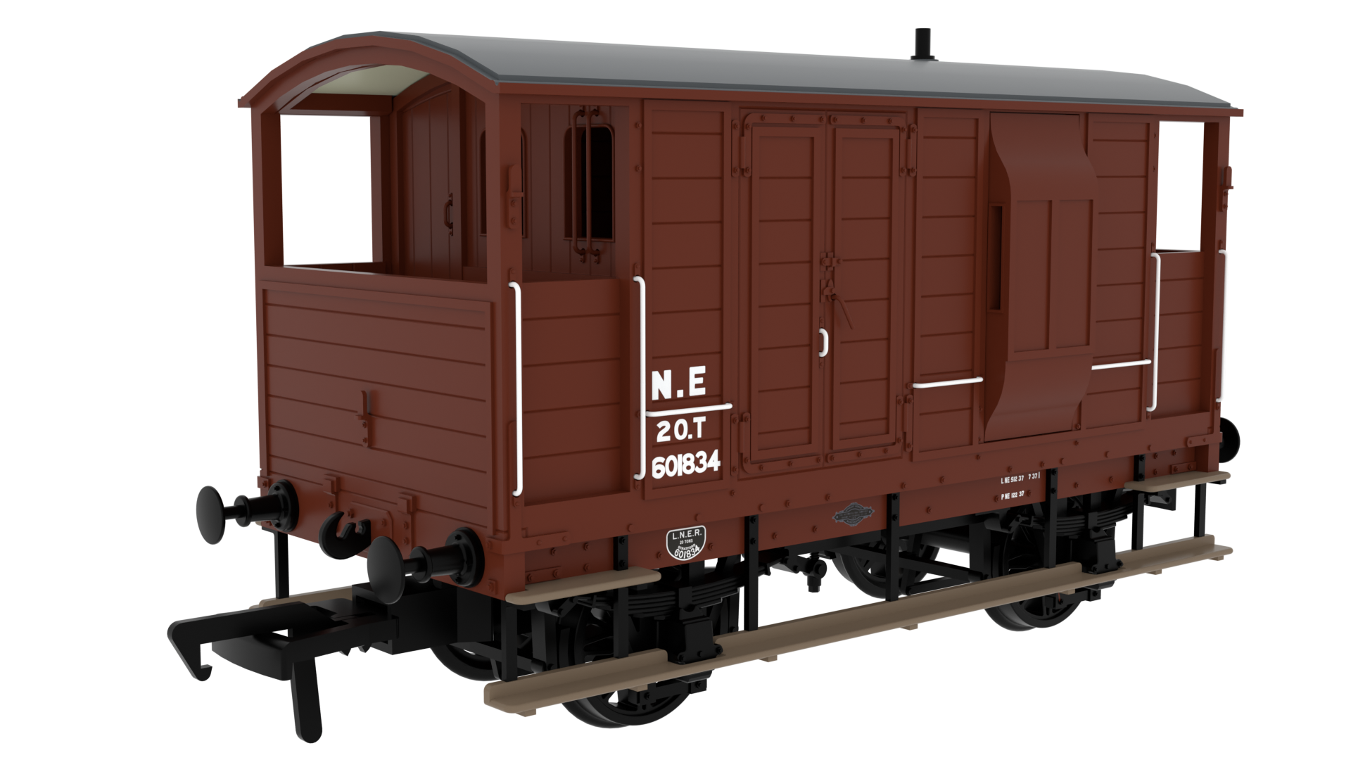 Rapido Trains 820016 | LSWR/WD 20T Brake Van - No. 601834 LNER Oxide (post-36) - OO Gauge