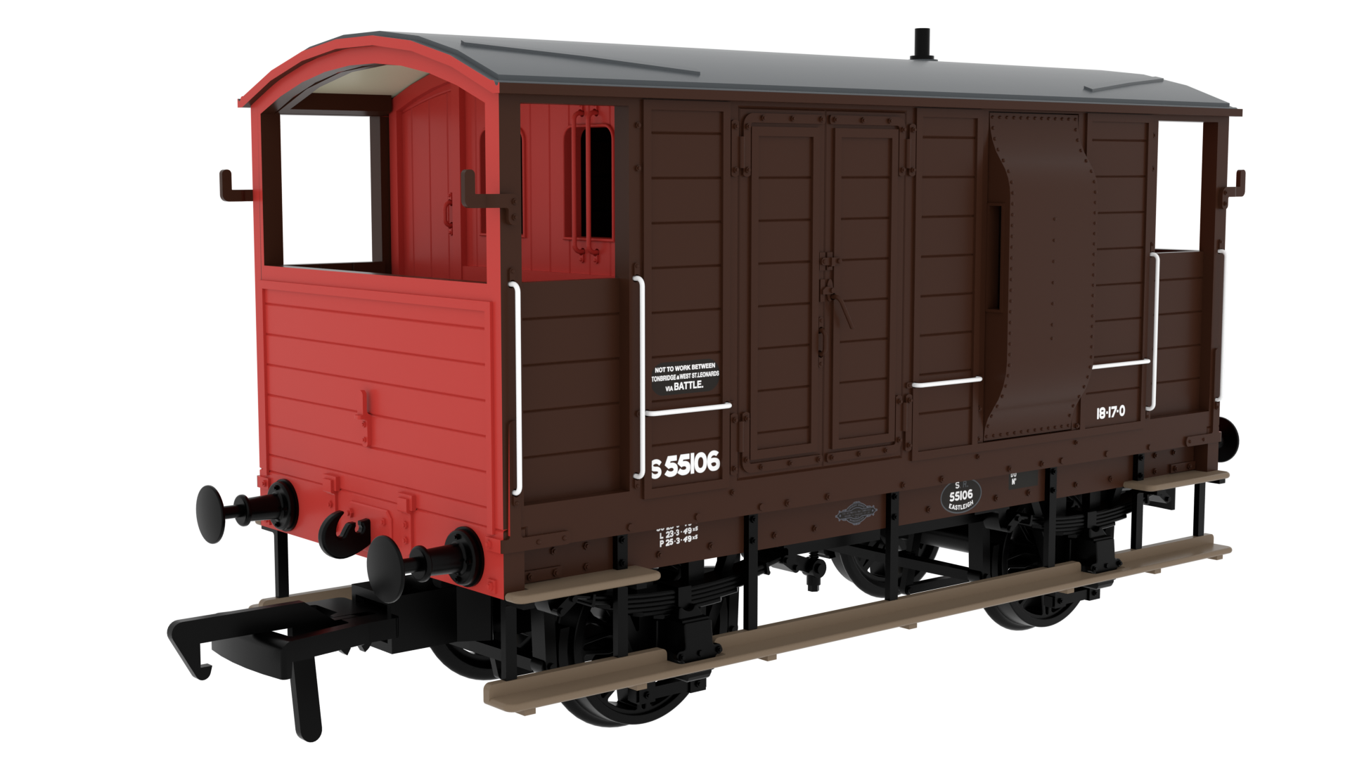 Rapido Trains 820018 | LSWR/WD 20T Brake Van - No. S55106 BR(S) Brown - OO Gauge