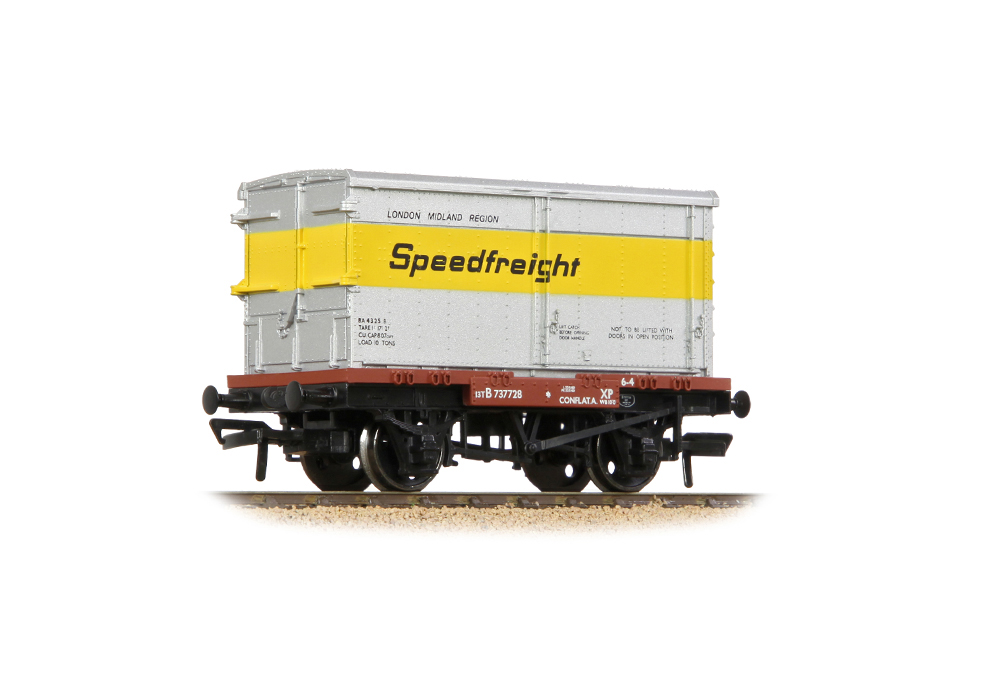 Branchline 37-990A Conflat Wagon BR Bauxite (Early) with 'Speedfreight' BA Container - OO Gauge