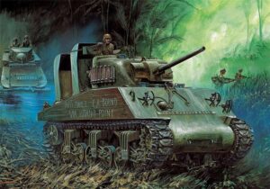 Academy PKAY13562 US Army M4A2 Sherman 75mm 'Pacific Theater' Medium Tank - 1:35 Scale
