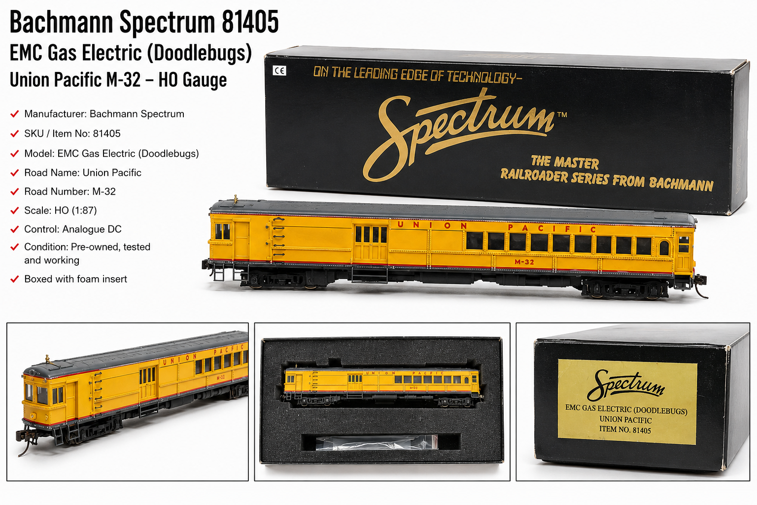 Bachmann Spectrum 81405 EMC Gas Electric “Doodlebug” Union Pacific M-32 – HO Gauge – Pre-Owned