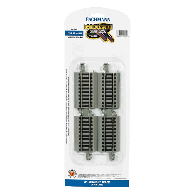 Bachmann USA 44512 3' Straight Track (4/Card) - HO Gauge