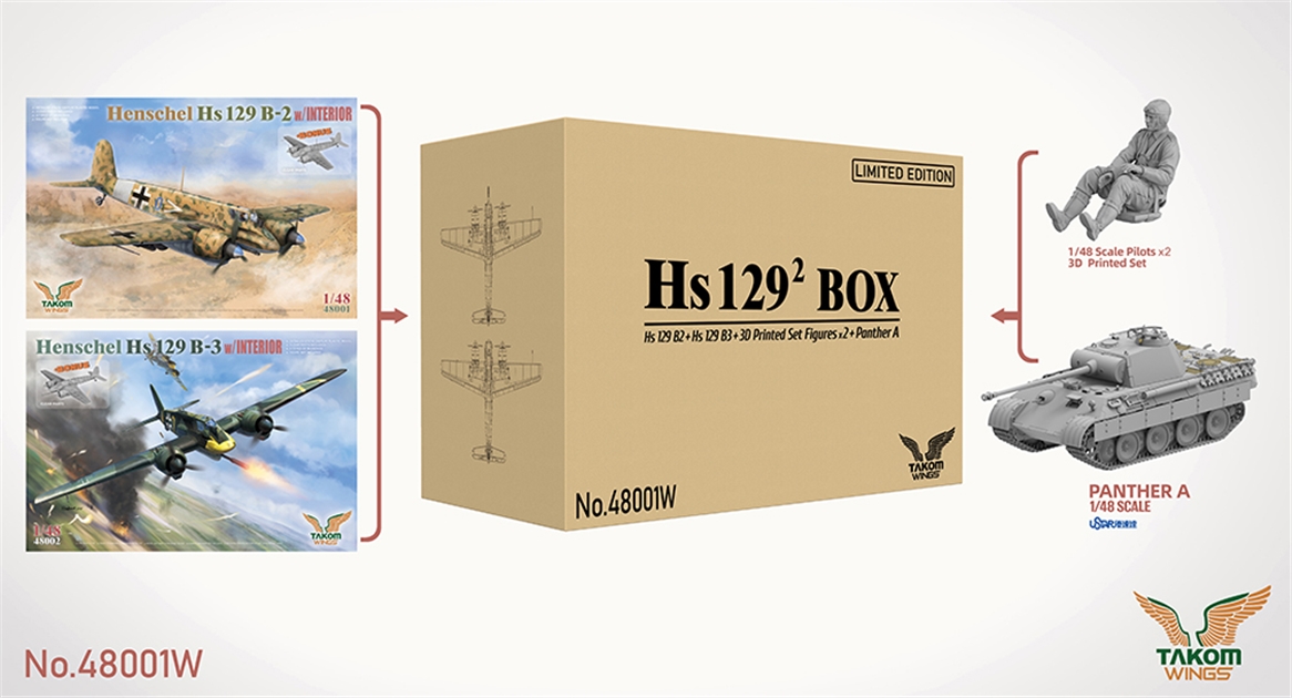 Takom PKTAK48001W Hs 129² Big Box Limited Edition (2 aircraft 1 tank + figures) - 1:48 Scale