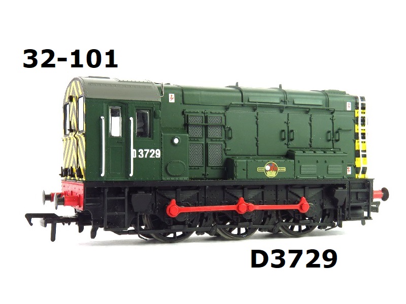 Bachmann 32-101P1 Class 08 D3729 In BR Green Livery Wasp Stripes OO Gauge PREOWNED (Copy)